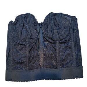 Goddess Black Longline Corset Bustier 34D Boned Shapewear Waist Cincher Bra Vtg